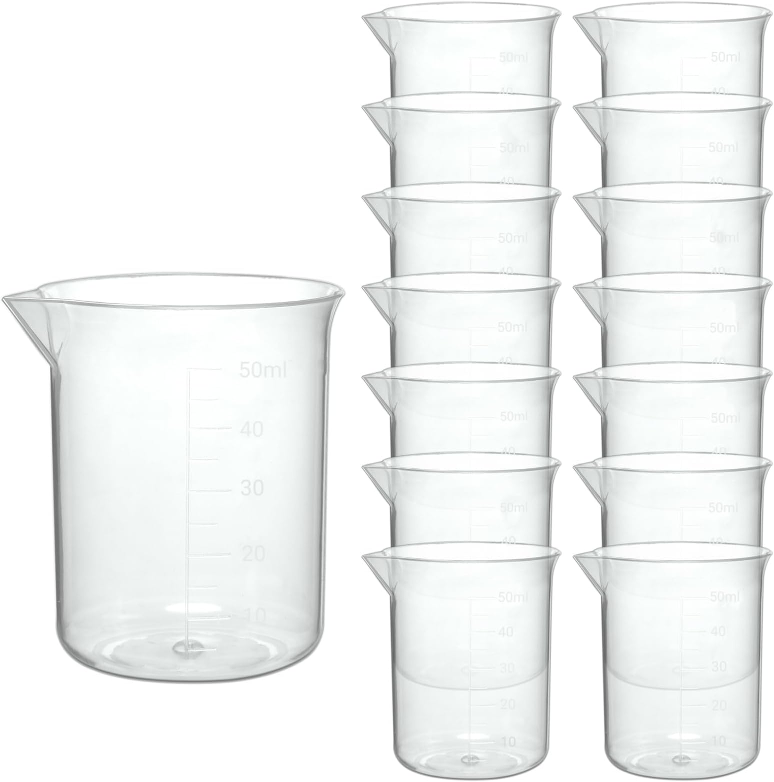 50ml Plastic Laboratory Beakers with Transparent Measuring Scale –15 Pcs, Durable Lab Measuring Cups for Science Experiments, and Classroom Use
