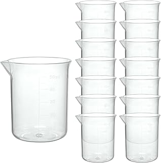 50ml Plastic Laboratory Beakers with Transparent Measuring Scale –15 Pcs, Durable Lab Measuring Cups for Science Experiments, and Classroom Use