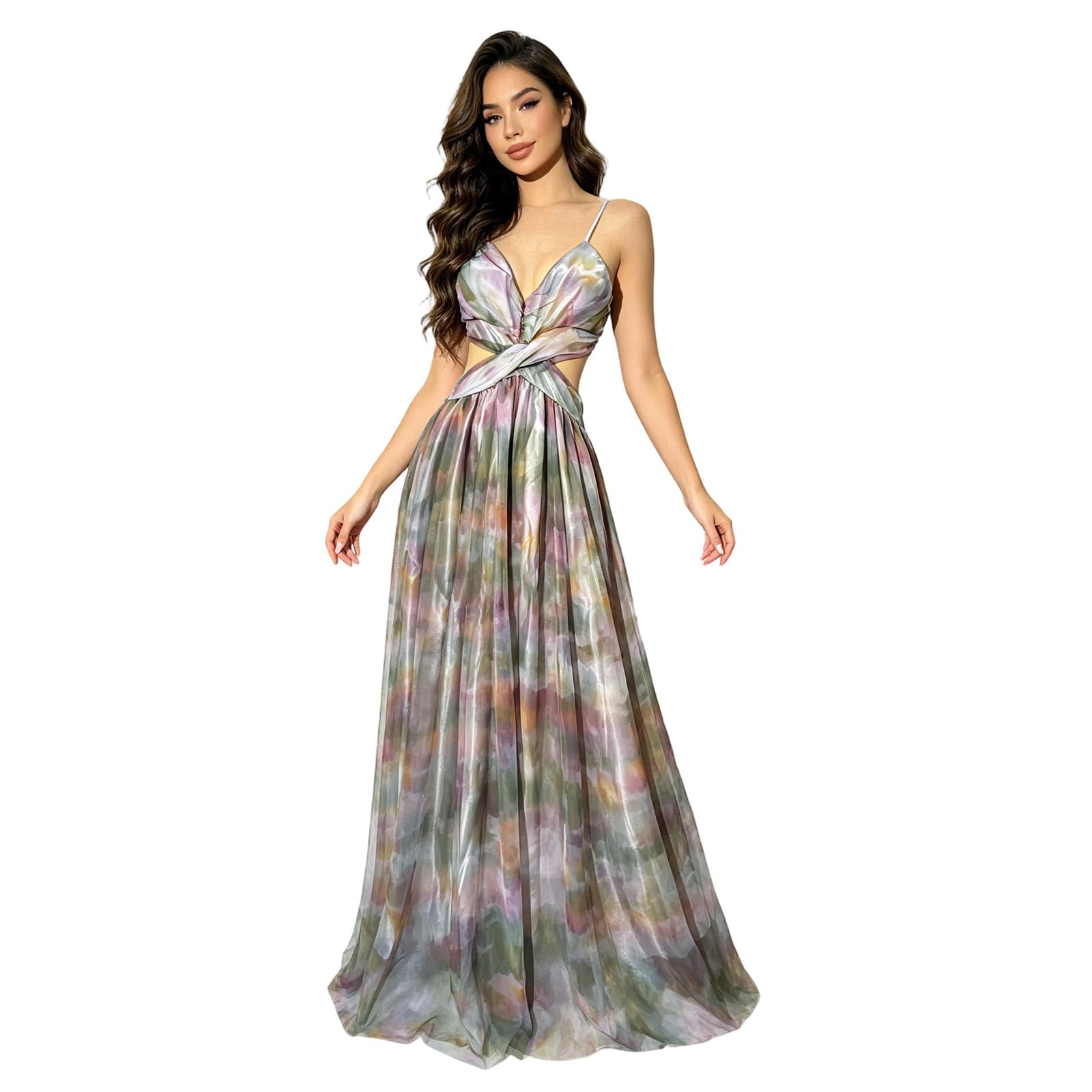 Robe de Cérémonie Femme Longue Robe Cocktail Col V Manches Longues Dentelle Taille Haute DX Confortable Invitee Mariage Demoiselle d Honneur Fete