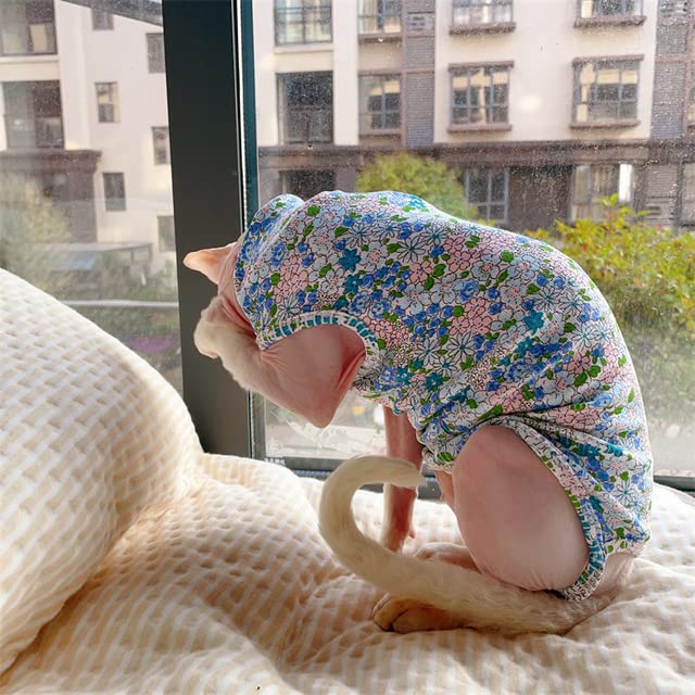 Sphynx Cat Floral Cotton Vest Hairless Cat Clothes 4-leg Shirt Devon Rex Comfort Suspend Coat in Summer Outwear For Pet supplies