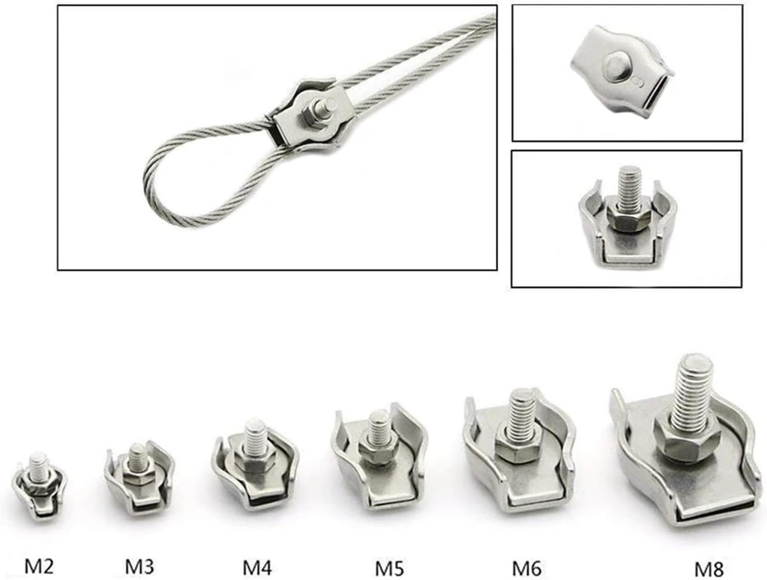 2/5/10pcs Clamps Wire Cord Stainless Steel 304 Cable Rope Fixing Clip M2-M3-M4-M5-M6-M8(M8-(5PCS))