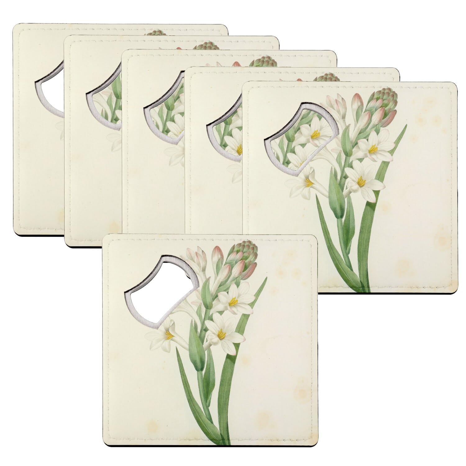 Décapsuleur sous-verre tubéreuse motif botanique vintage de haute précision 92mm