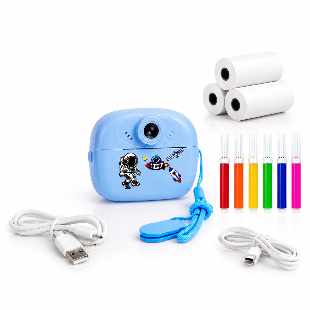 Kids Instant Print Digital Camera with Photo, Video, Game, Music Features, Includes Colour Markers and Print Paper Rolls