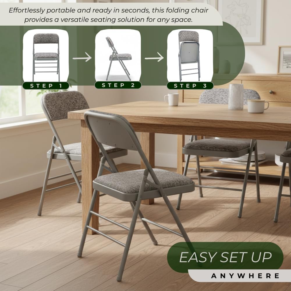 Amazing for less Pack of 2 (Fabric/Vinyl) Steel Frame Metal Foam Padded Folding Chairs (Black, Gray, White) (2-Pack - Fabric Gray)