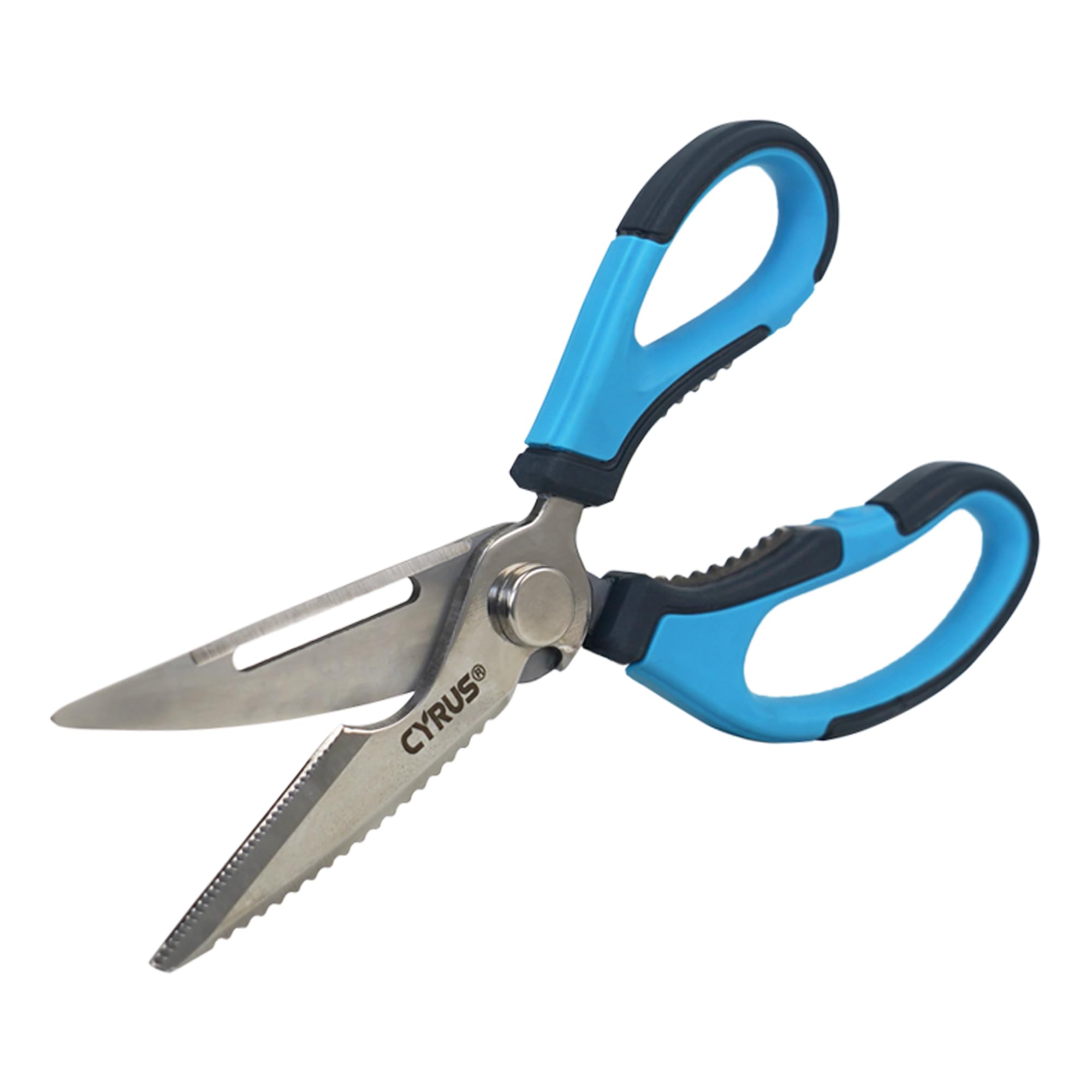 Cyrus Blue Multi-Purpose Kitchen Scissor, Stainless Steel Kitchen Shears With Ergonomic Tpr/Pp Anti-Slip Handle, Detachable For Chicken Bone Cutting, Walnut Cracking, Bottle Opening & Fruit Peeling, Food Grade