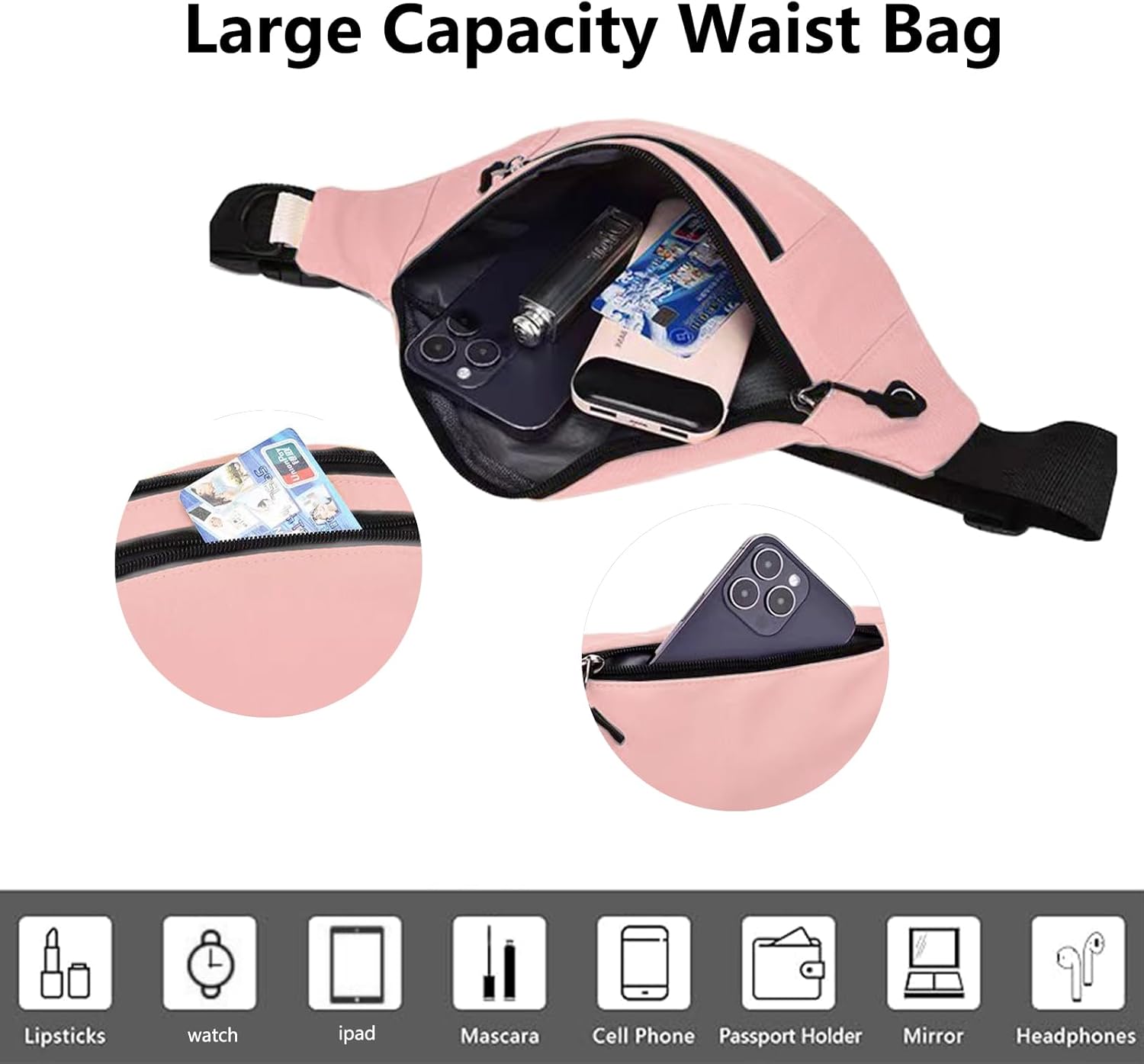 Crossbody Fanny Pack for Men Women, Fashion Waist Bag Pack with Adjustable Strap for Outdoors, Casual Belt Bag for Travel Walking Running(Pink) - Image 3