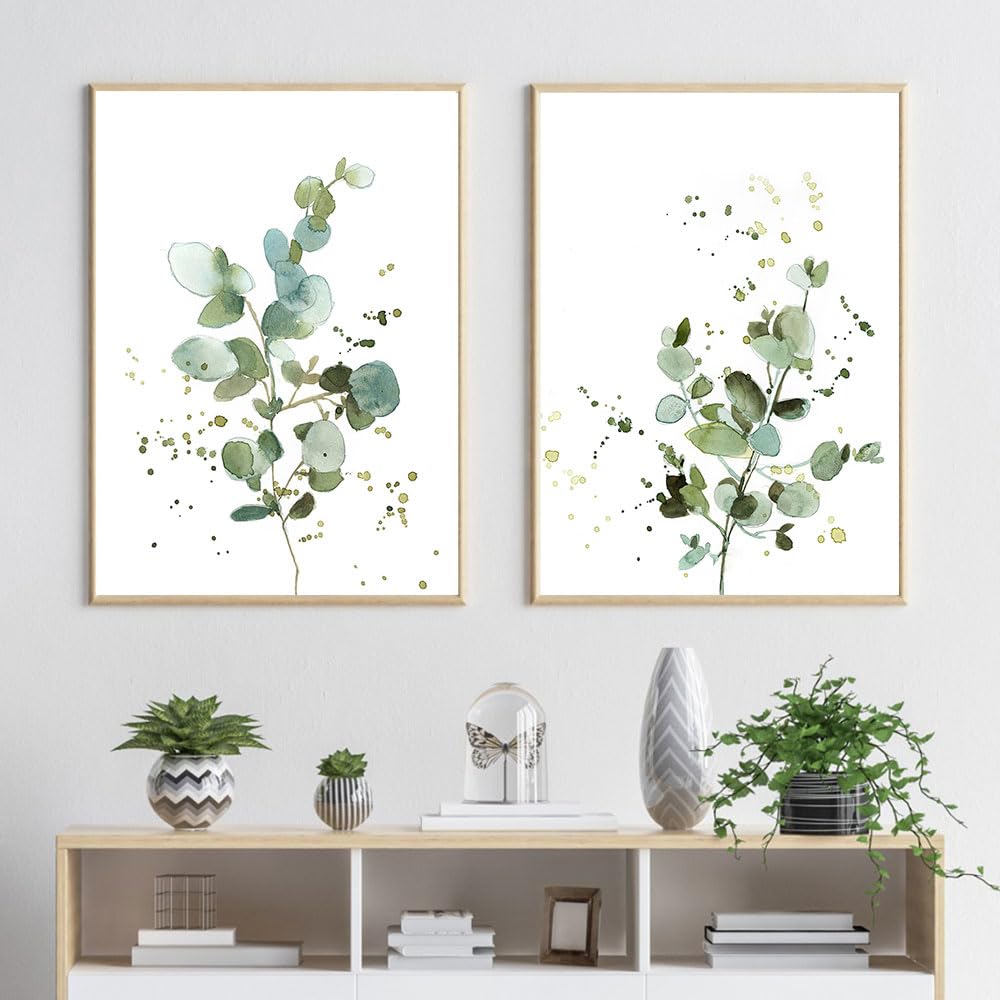 WUHBCZ Pictures,Modern Watercolor Botanical Green Plant Leaves Canvas Painting Wall Art Posters Prints Plant for Living Room Bedroom Kitchen Home Decoration-40 * 60cm*2PCS (No Frame)