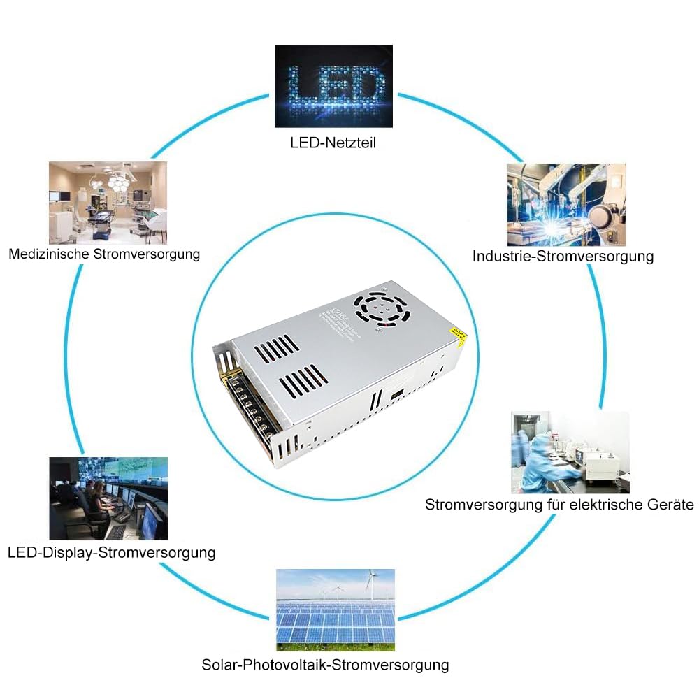 inShareplus Fuente de alimentación de 12 V, 37,5 A, 450 W, fuente de alimentación conmutada universal regulada CC, transformador de 230 V a 12 V, controlador LED, transformador, adaptador para tira