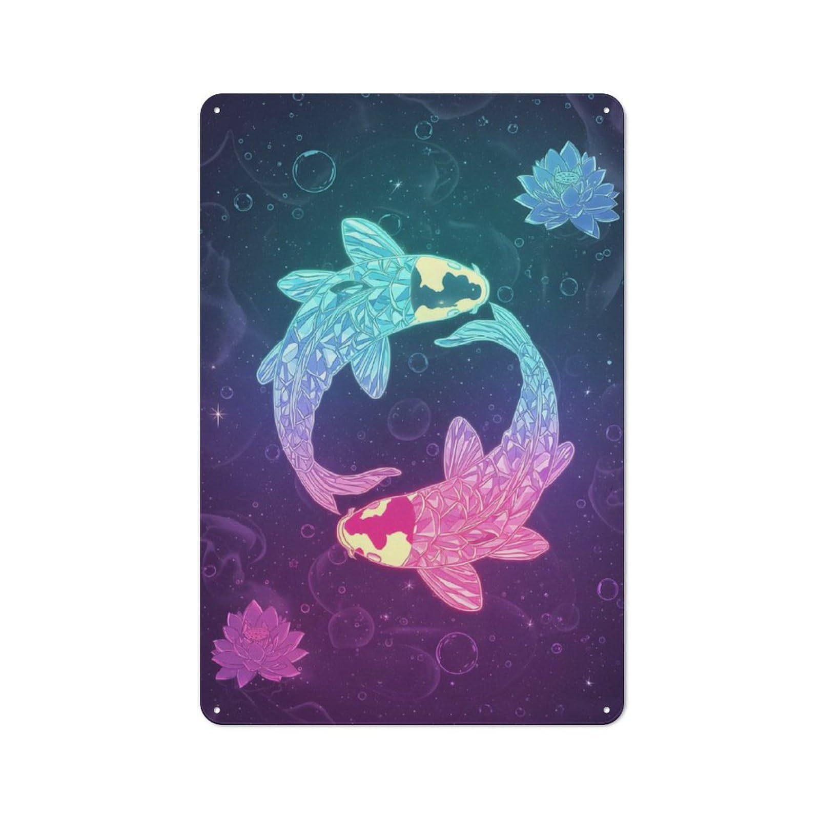 Yin Yang Koi Fish with Lotus Retro Metal Sign 30x20cm for Studio Or Craft Room, A Christmas Gift for People Styling Studio And Craft Room