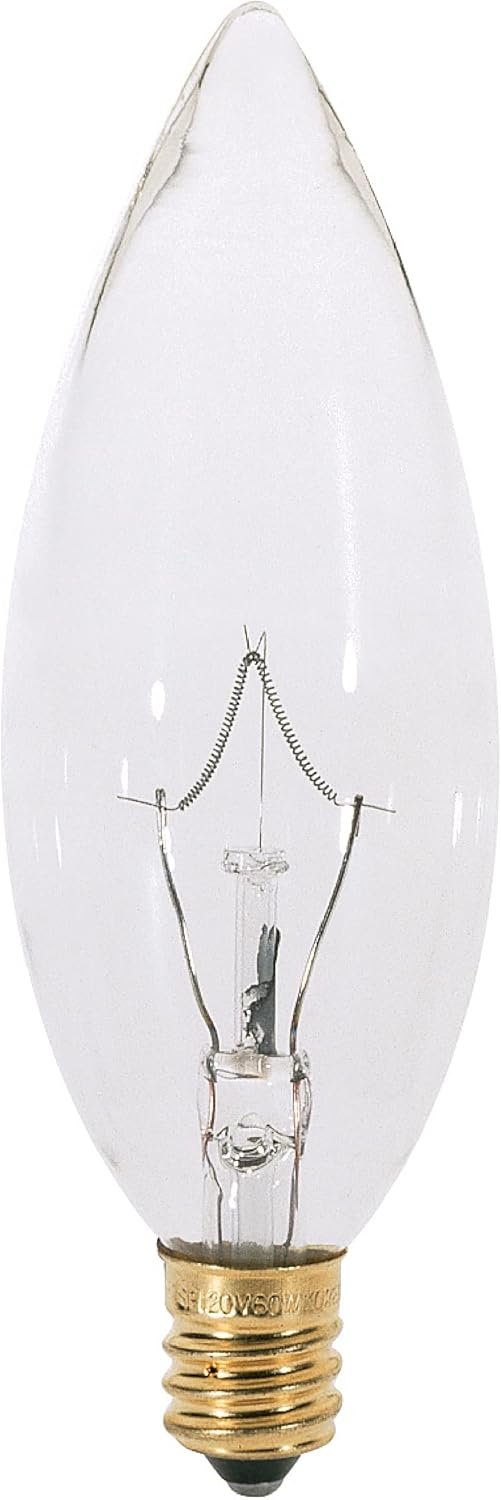 KOR (Pack of 12) 25 Watt CTC Clear Candelabra Base (E12) Straight Torpedo Tip 120V Incandescent Chandelier Light Bulbs