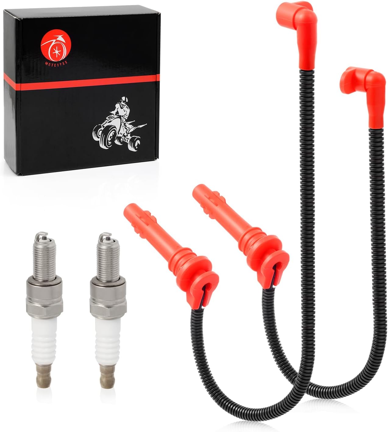 Moto1988 Spark plug & Wire Cap Compatible with Polaris RZR XP 4 900 2011 2012 2013 2014 4012990 4012991