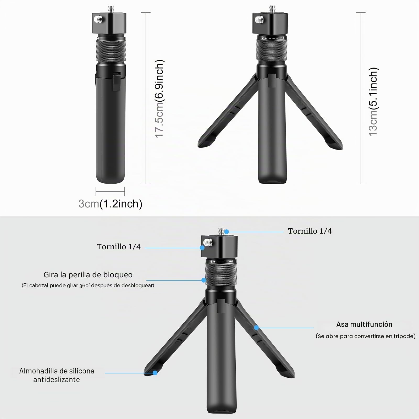 Insta 360 X4/X3 Bullet Time Handle - Trípode giratorio para DJI Pocket 3/Go Pro, trípode de escritorio PULUZ para cámara de acción, palo selfie