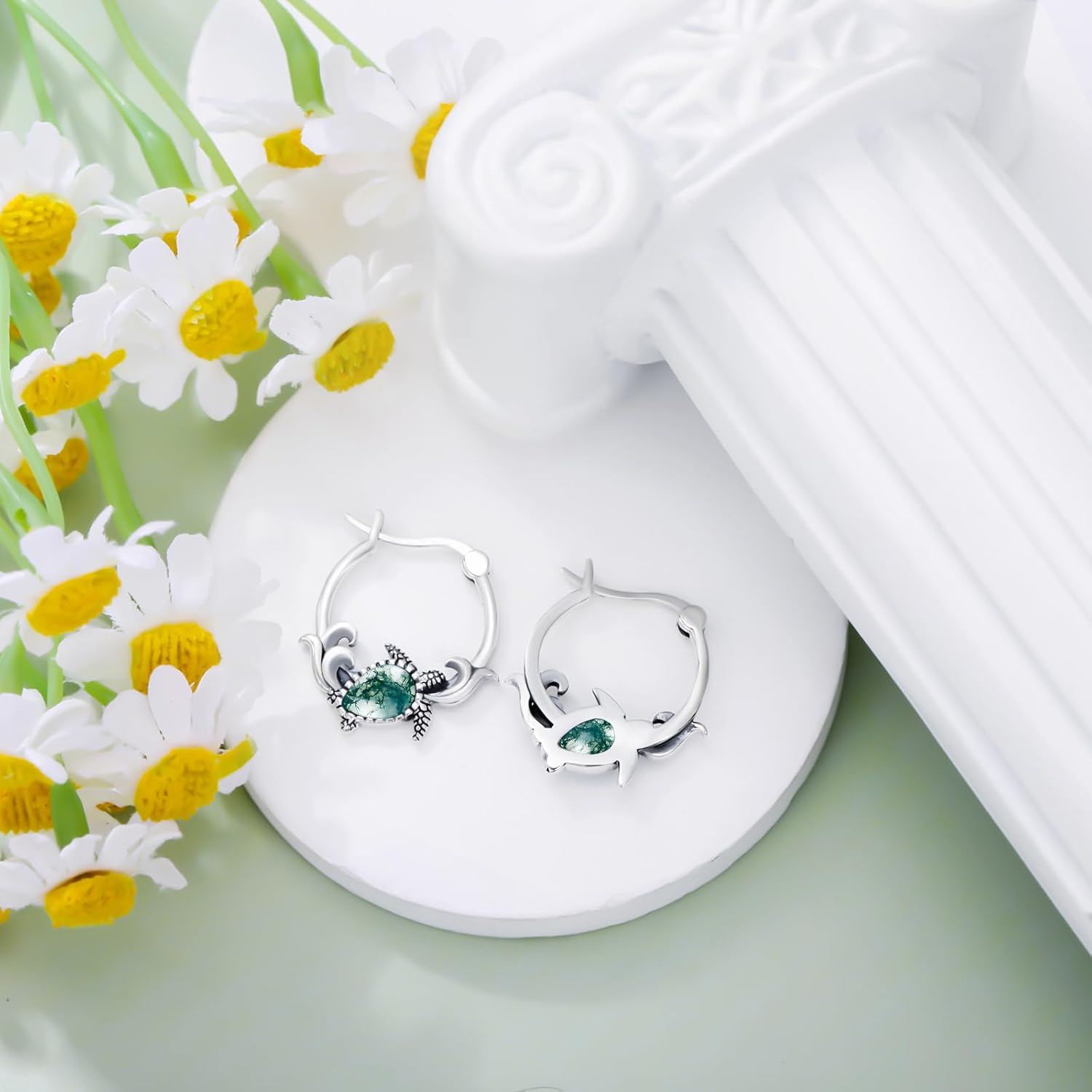 Owl/Hummingbird/Butterfly/Animal Moss Agate Hoop Earrings 925 Sterling Silver Vintage Moss Agate Hoop Earrings for Birthday Women Gifts - Image 5