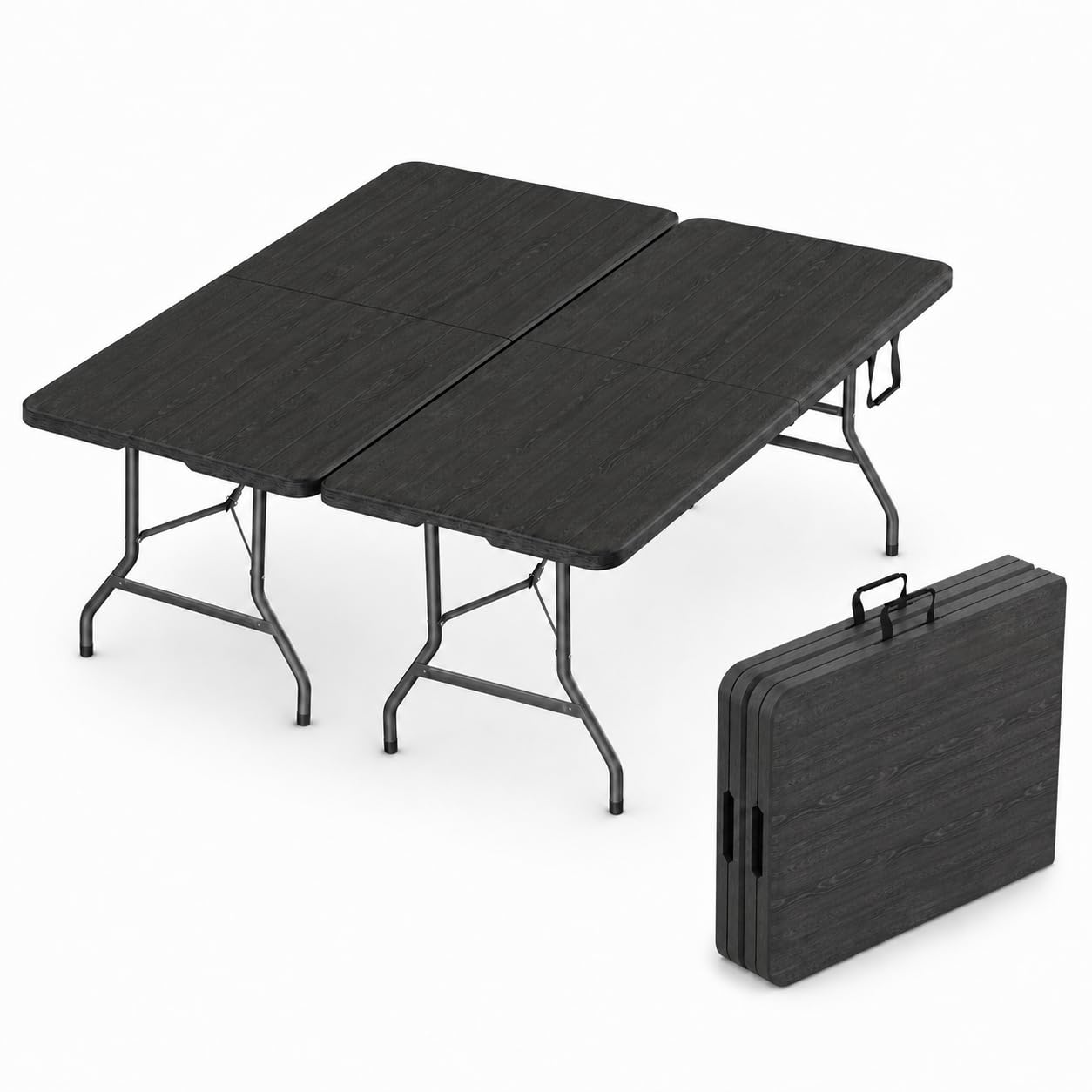 2 PACK of 6 Feet Foldable Table with Built in Handle &amp; Steel Legs | 6FT Heavy Duty Folding Portable | Perfect for Party, Dining, Wedding, Events, Picnic Indoor Outdoor Camping Utility Folding - 6 Foot