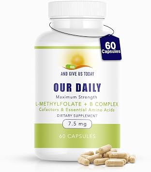 Our Daily Vites L-Methylfolate B Complex Cofactors & Essential Amino Acids 7.5mg - Active Folate, Methylated B12 Methylcobalamin, B6 and Glycine - 60 Count