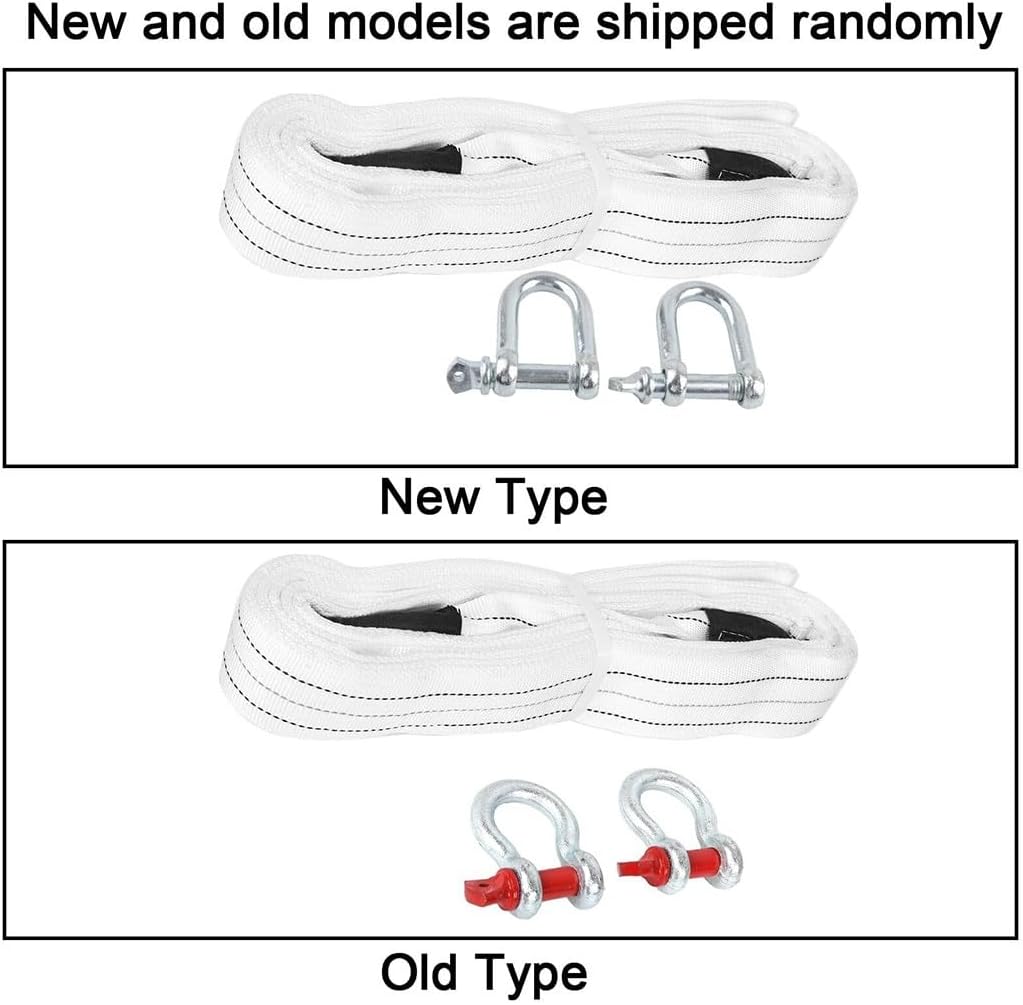 Heavy Duty Tow Strap with Safety Metal Hooks 5M 10T Strong Break Strengthened White Nylon Shackle Towing Rope for Vehicle Recovery in Roadside Emergency(3 Meters 10 tons)