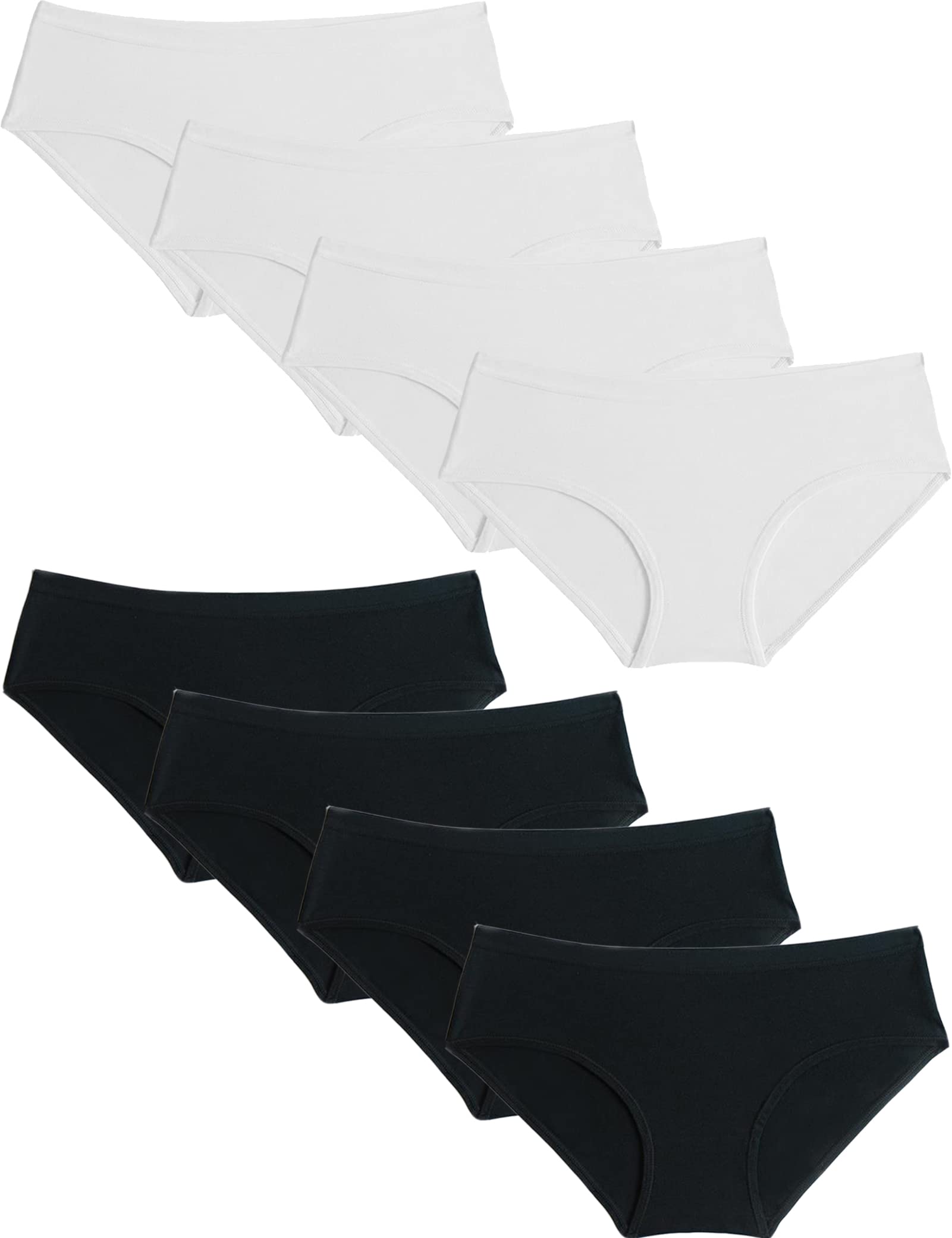 Soft Girls Cotton Briefs for Teens - 8-Pack Comfortable Breathable Underwear Essential Everyday Panties White Black 12