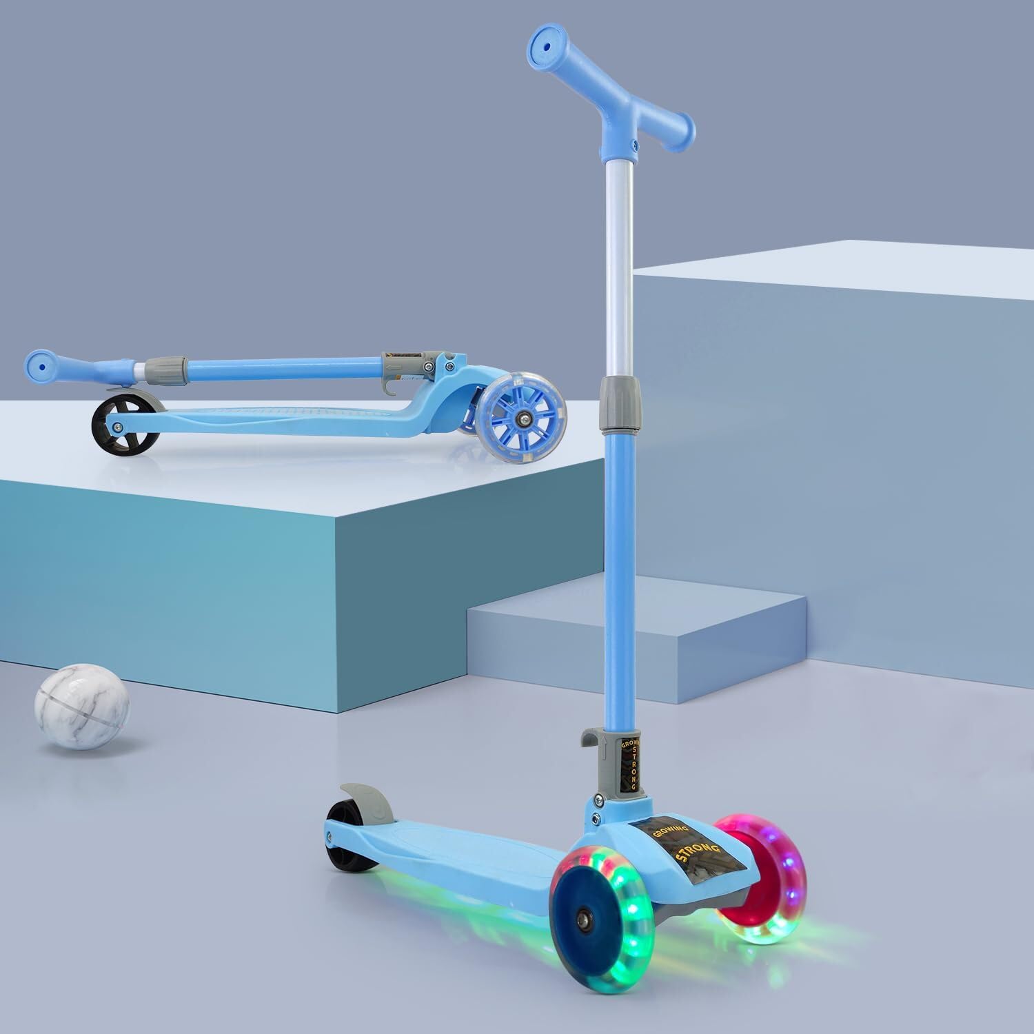 Monopattino per bambini 3+ anni con luci LED lampeggianti – regolabile in altezza, pieghevole e stabile, ruote luminose | FLASHRIDE