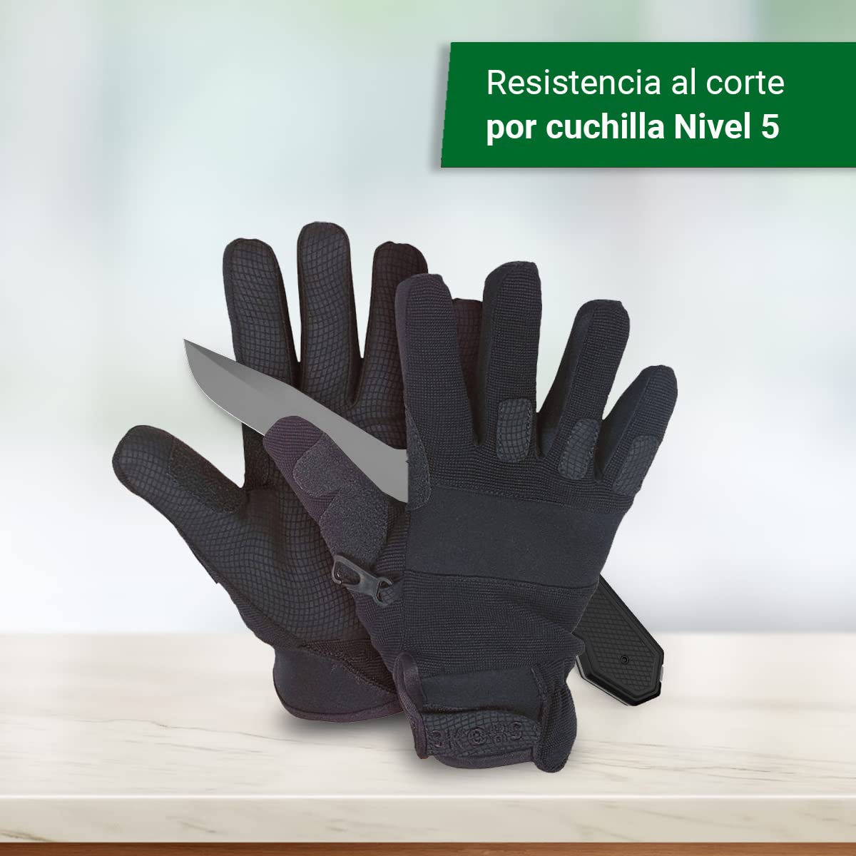 SHOKE - Guantes anticortes policiales nivel 5 - Guantes de trabajo para las Fuerzas y Cuerpos de Seguridad - Protección de kevlar en nudillos y pulgar - Resistencia al corte por cuchilla y abrasión M