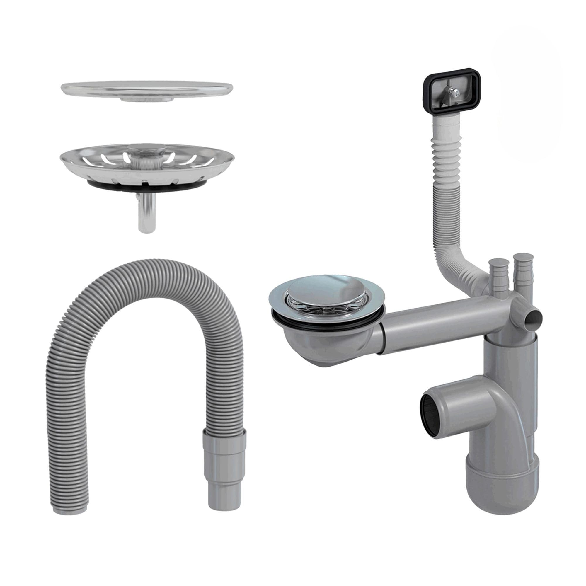Flexlok Sifone telescopico per lavelli da cucina a risparmio di spazio / Lavelli | Flessibilità universale con plastica riciclata | Cestello filtrante con copertura magnetica inclusa | (Flexlok