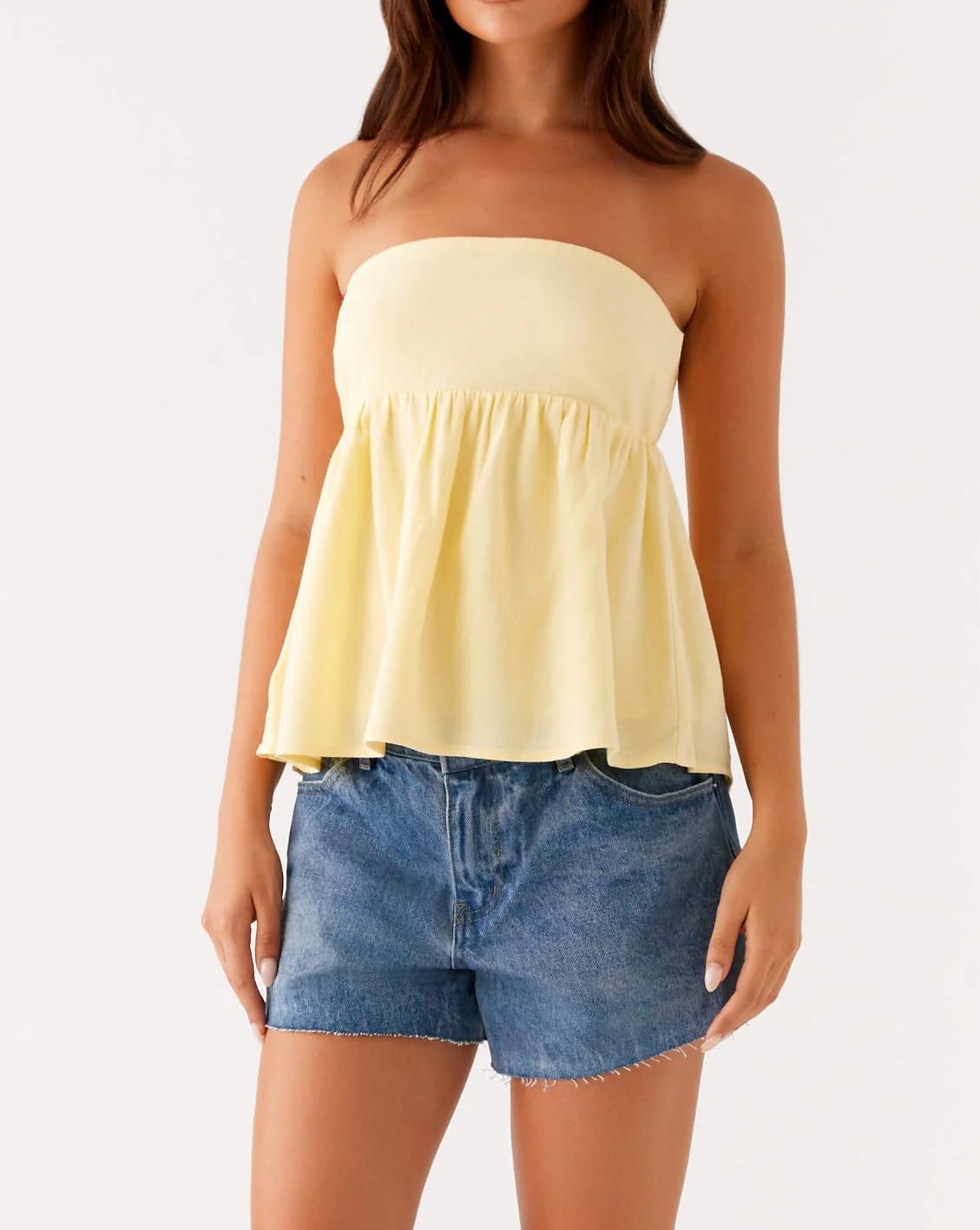 Passec Cute Floral Strapless Peplum Tops for Women Y2k Flowy Tube Top Teen Girls Ruffle Babydoll Bandeau Summer Tops - Image 2