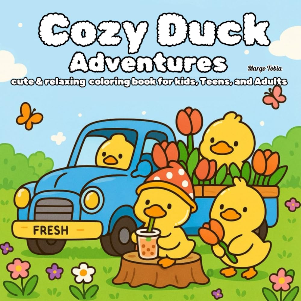 Cozy Duck Adventures: cute and relaxing coloring book for kids teens adults
