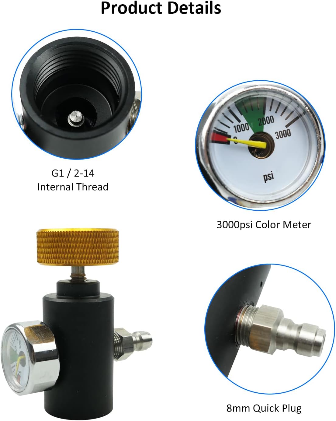 Paintball Co2 Tank Adapter Compressed Air Fill Station Remote Switch ASA Adapter with 3000psi Gauge