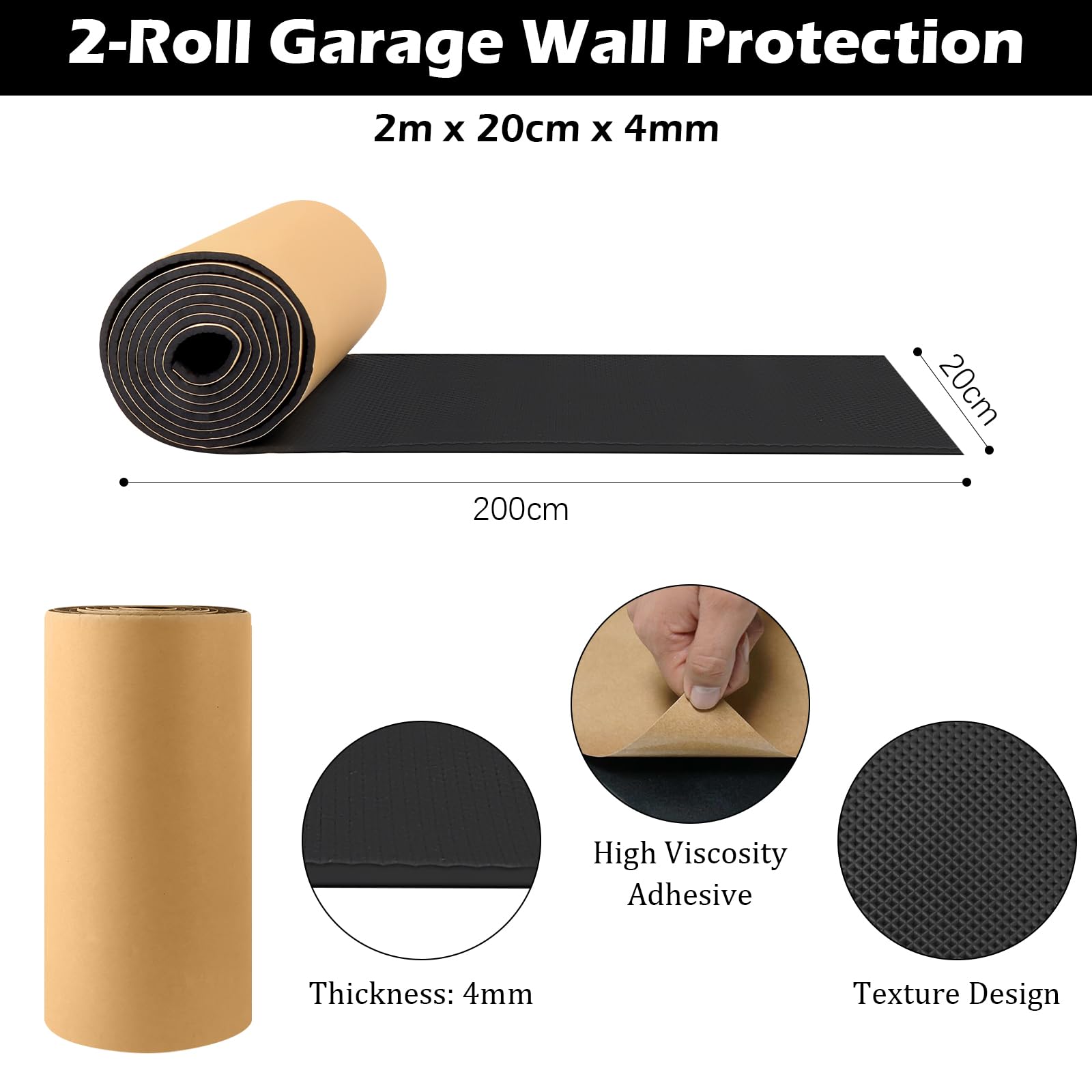 Profilo Paracolpi Per Parcheggi In Schiuma - Autoadesivo, Per Garage E Aree Industriali, Nero, 200x20 Cm - Foto 11