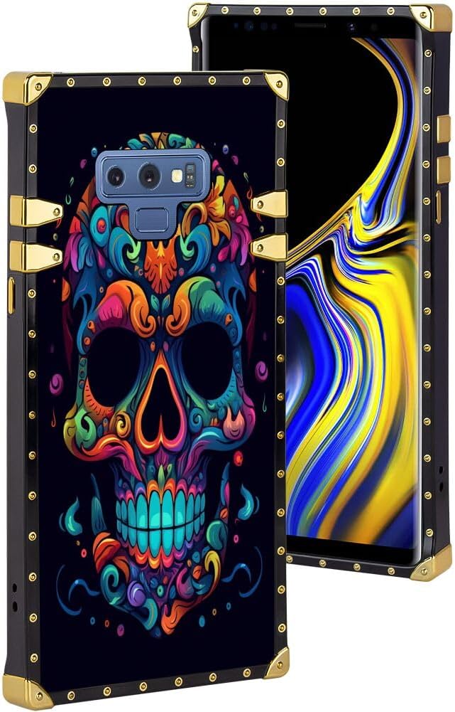 ZHONGWEI Phone Case Specially Designed for Samsung Galaxy Note 9 with Skulls Black Background Art82 Metal Style Full Body Protection Shockproof Cover