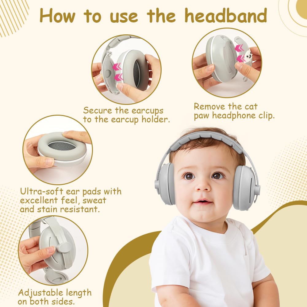 Cuffie antirumore 2 in 1 per bambini, antiscivolo, con cancellazione del rumore, ultra morbide e regolabili fino a 0-48 mesi, protezione dell'udito per dormire e viaggiare