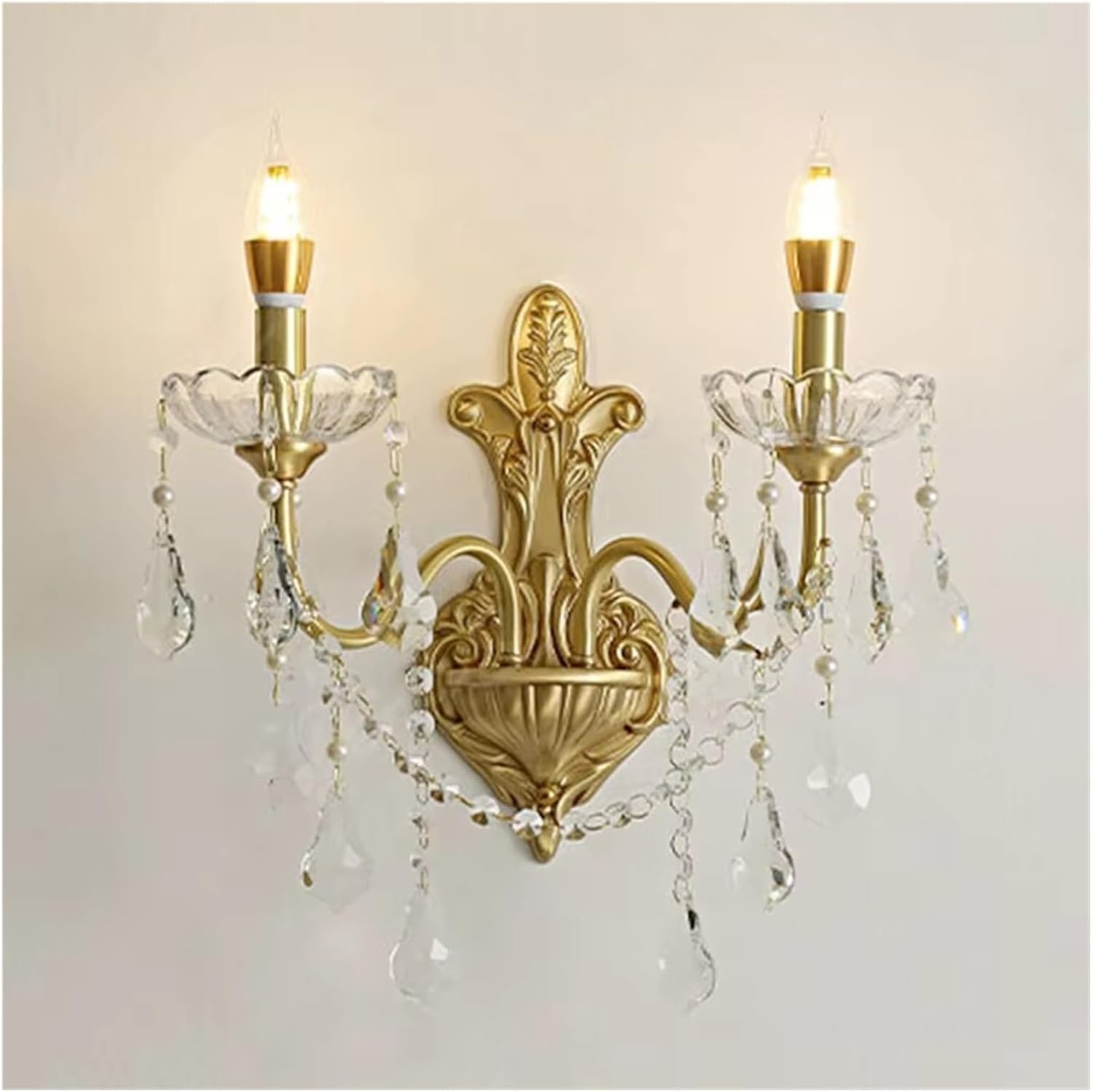 CWCQGH Luxury Retro French Romantic Living Room Dining Copper Crystal Wall Lamp Bedroom Childrens Princess,2heads