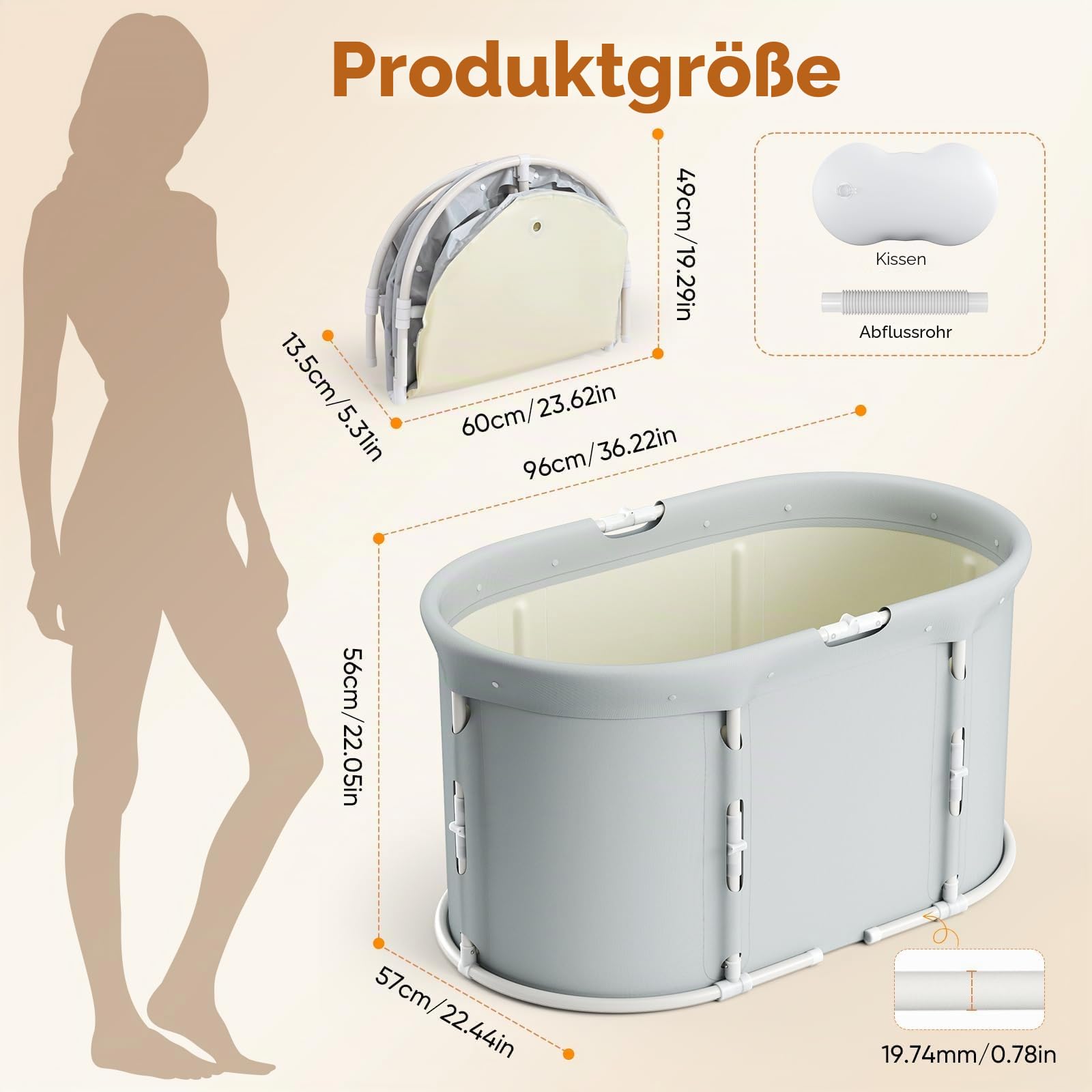 Faltbare Tragbare Badewanne für Dusche, Faltbare Badewanne für Erwachsene und Kinder,Freistehende Badewanne für Heißes Bad und Eisbad ((Ovale Klappbadewanne))