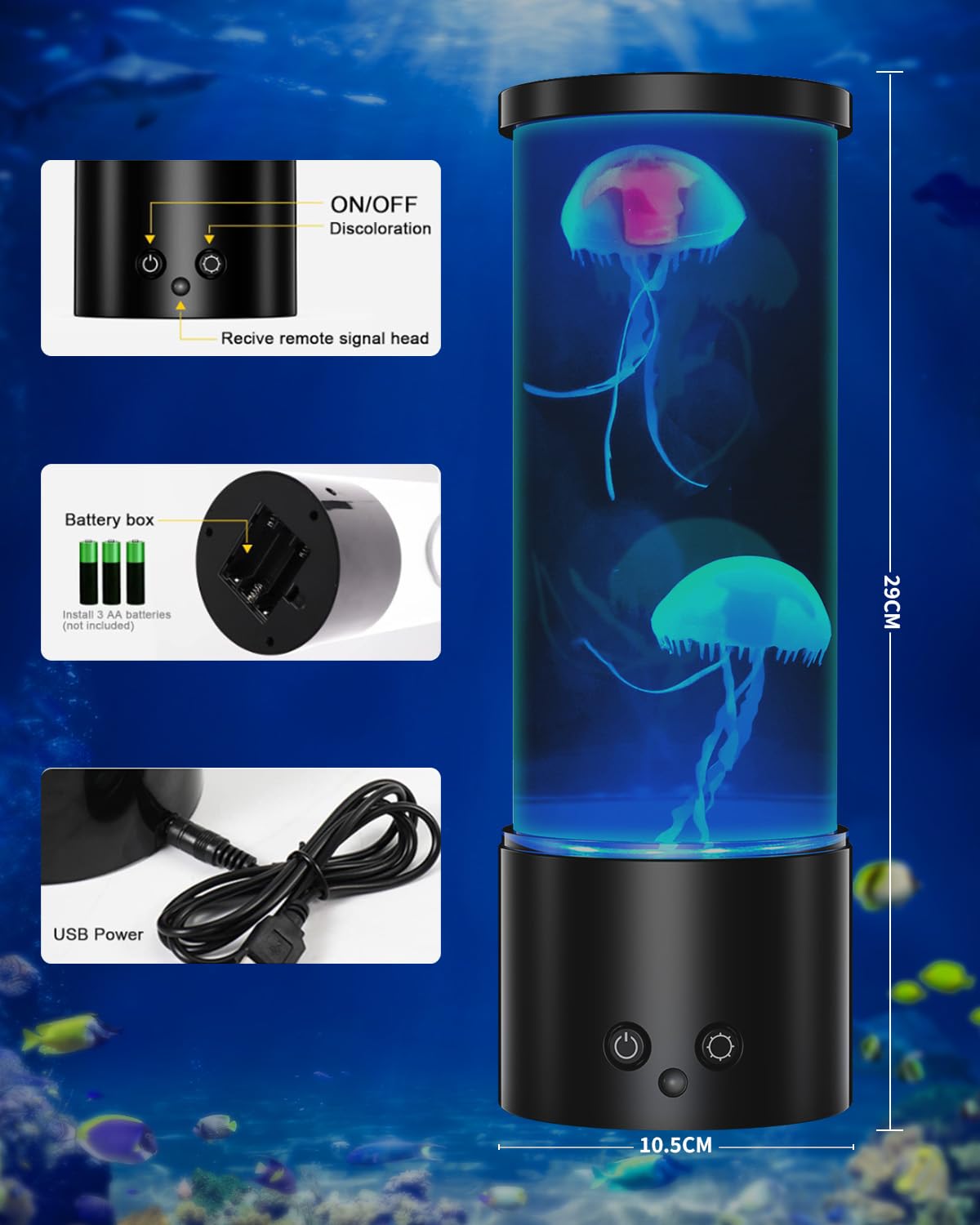 AONESY Lampada Meduse Lampada Lava Medusa Lampada Notturna Telecomando Jellyfish Lamp con 17 Colori che Cambiano & 4 Modalità Medusa Lampada Dell'umore USB Lampada da Tavolo, Nero