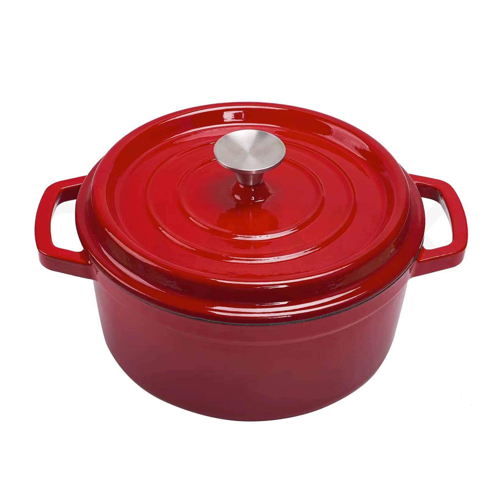 OLLAKOK 3.2 QT Enameled Cast Iron Dutch Oven with Lid Dual Handles Heavy Cast Iron Pot (Red)