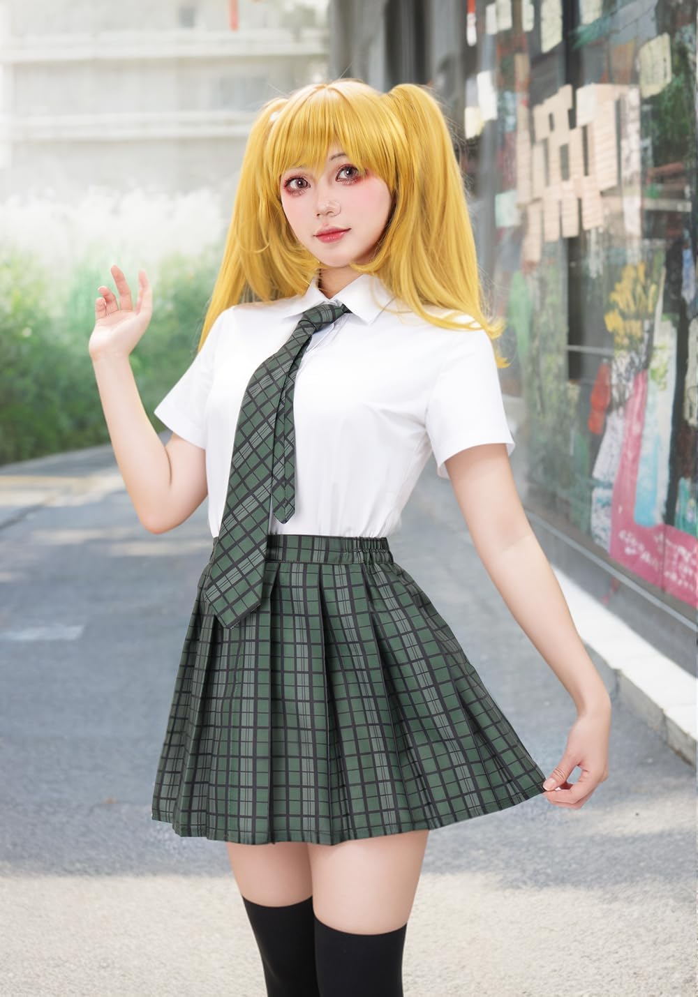 Schoolgirl Outfit for Women Japanese Uniform Set Plaid Skirt Cosplay Sailor Costume with Bow Tie Socks 5 PCS US Size - Image 6