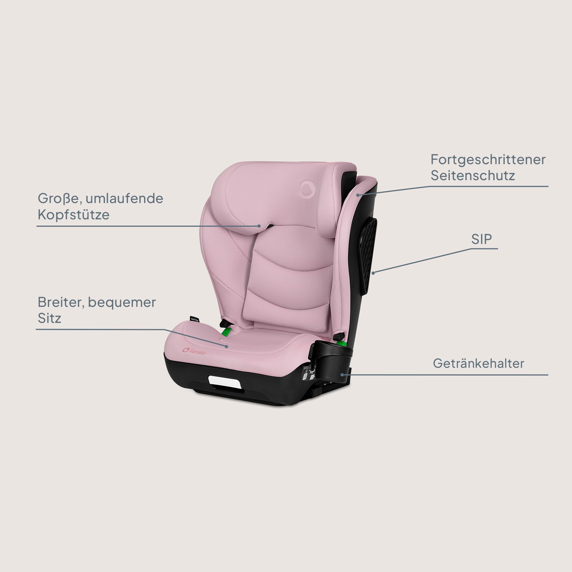LIONELO NEAL I-SIZE Kindersitz, Gruppe 2 3, von 100-150 cm | Von ca. 3 bis 12 Jahren Befestigung ISOFIX oder ohne Gurte Verstellbare Kopfstütze Seitenschutz Armlehnen Standard R129