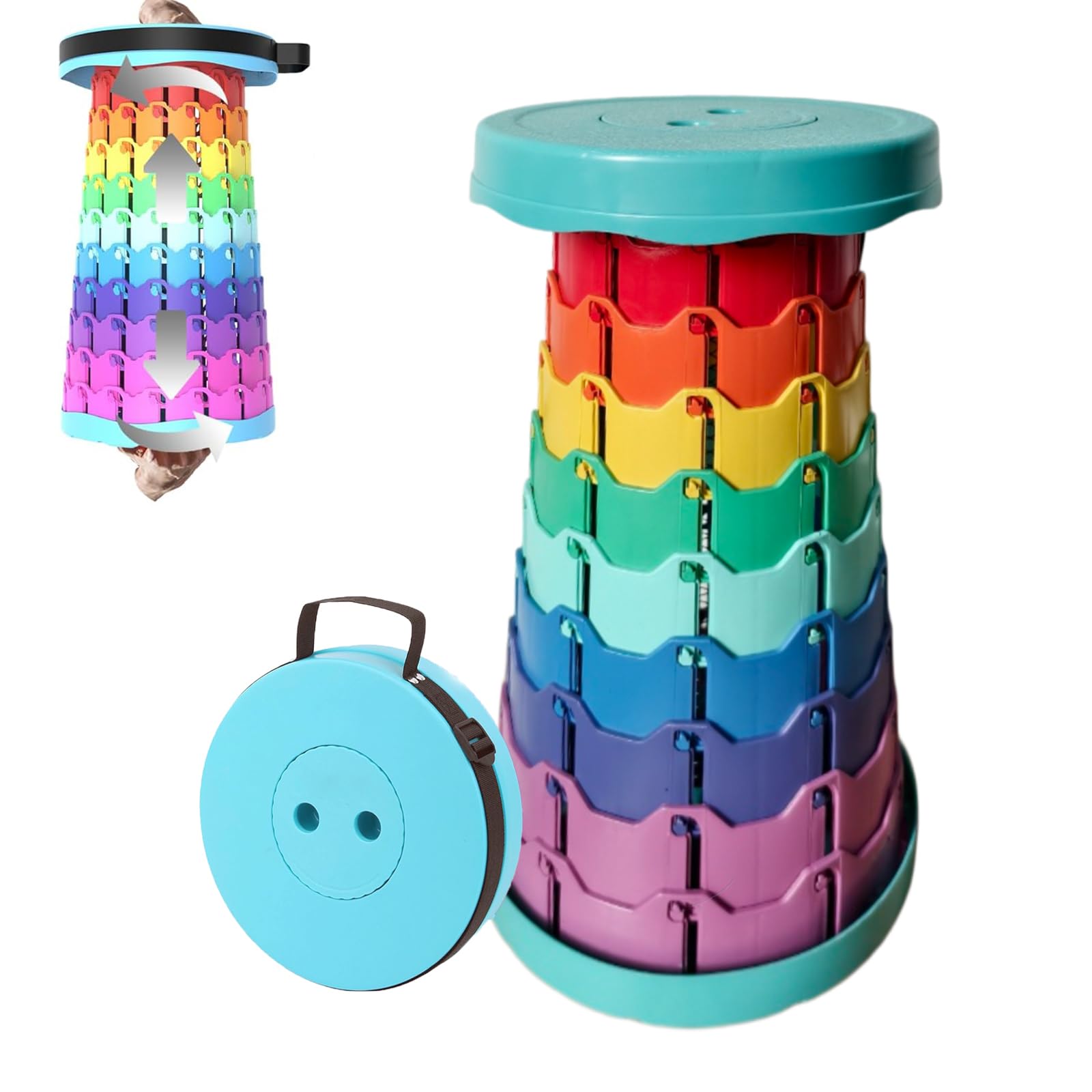 Tragbarer Klapphocker,Klapphocker Hocker Max TragfäHigkeit 180 Kg,6,5-45 cm HöHenverstellbarer Klapphocker Mit Kissen,Campinghocker Für Erwachsene, Zusammenklappbar