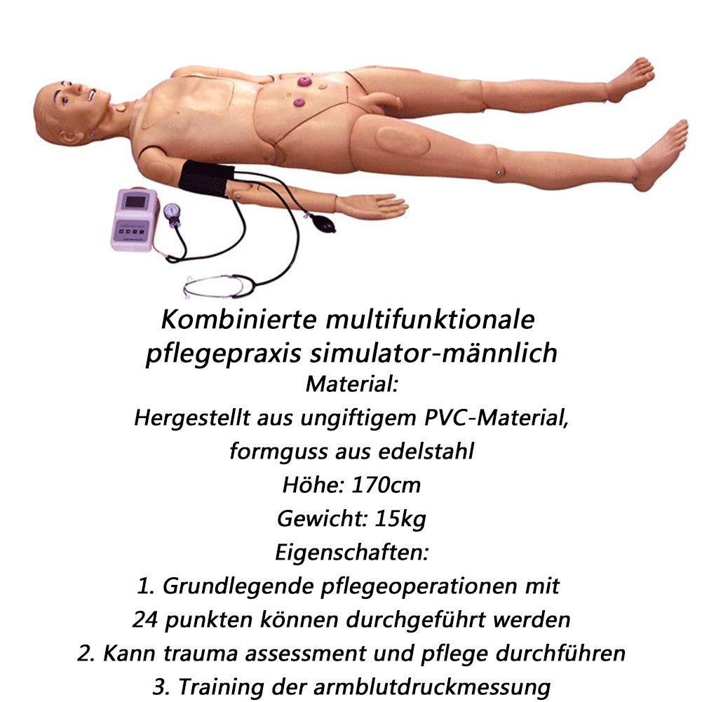 AMITD Fachmann Patientenpflege Puppe 170 cm Lebensgroß Männer Modell mit Blutdruckmessung für Pflegepraxis und medizinische Ausbildung