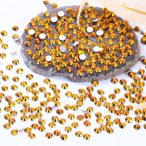 Image of Gold Flatback Rhinestones, Glass Rhinestones for Nail Art and Craft, Glue Fix, Loose Crystal Gemstones(Gold, SS16, 2880pcs, 3.8-4.0mm)