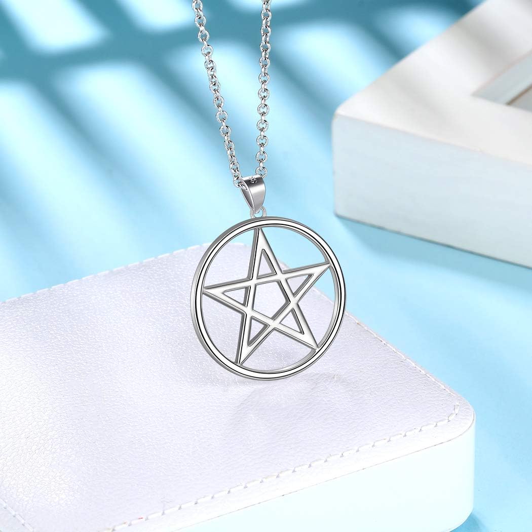 Jewmon 925 Sterling Silver Pentagram Necklace - Fine Jewelry Gift for Women Men's Pentacle Pendant Charm Gothic Wiccan Crescent Moon Cross Evil Eye Amulet - Image 8