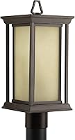 Vista 1 de Progress Lighting Endicott Collection - Farol de poste para exteriores de lino y vidrio color ámbar grabado con 1 luz, bronce antiguo