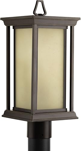 Progress Lighting Endicott Collection - Farol de poste para exteriores de lino y vidrio color ámbar grabado con 1 luz, bronce antiguo