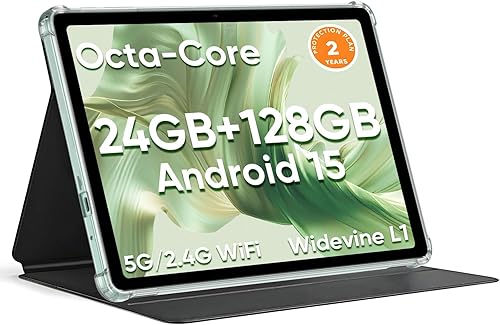 Tablet Android 15 de 10.1 pulgadas, 24 GB de RAM 128 GB ROM 2 TB Expand, procesador Octa-core, 2 años de protección, pantalla táctil HD IPS de 1280
