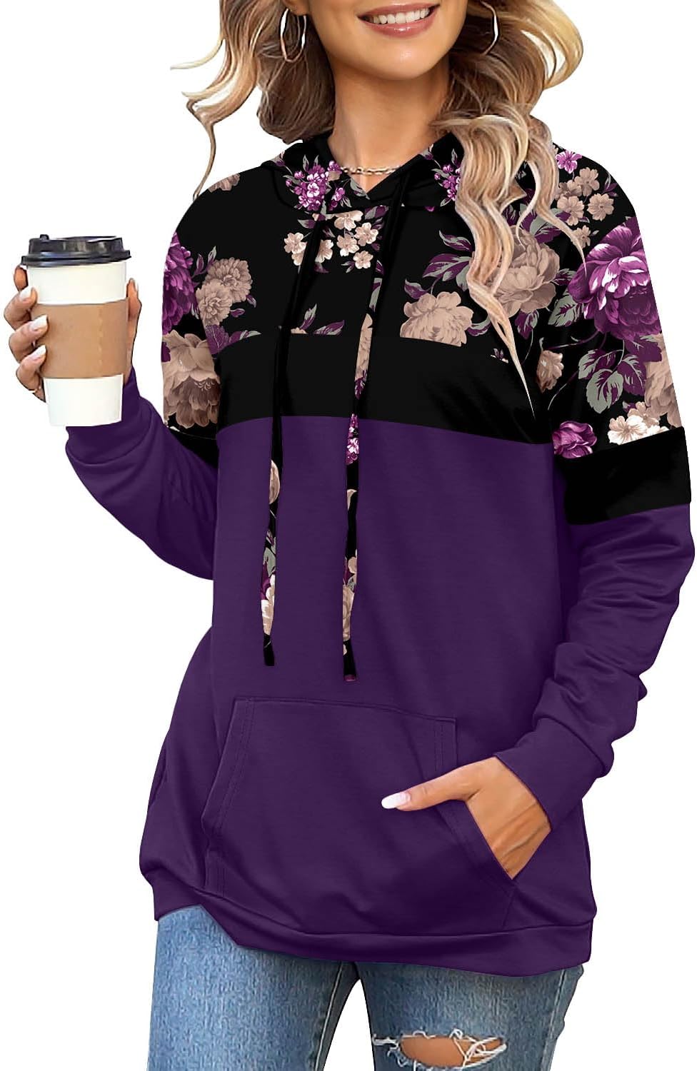 Angerella Hoodies for Women Camo Leopard Print Tops Pullover Hooded Sweatshirt Drawstring with Pocket - Image 2