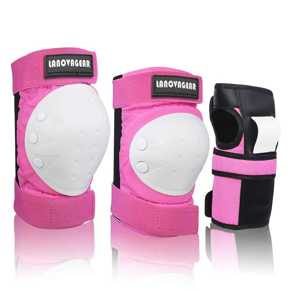 LANOVAGEAR Kids Adult Knee Elbow Pads and Wrist Guards Adjustable Safety Protective Gear Set for Cycling Skateboard Inline Skating