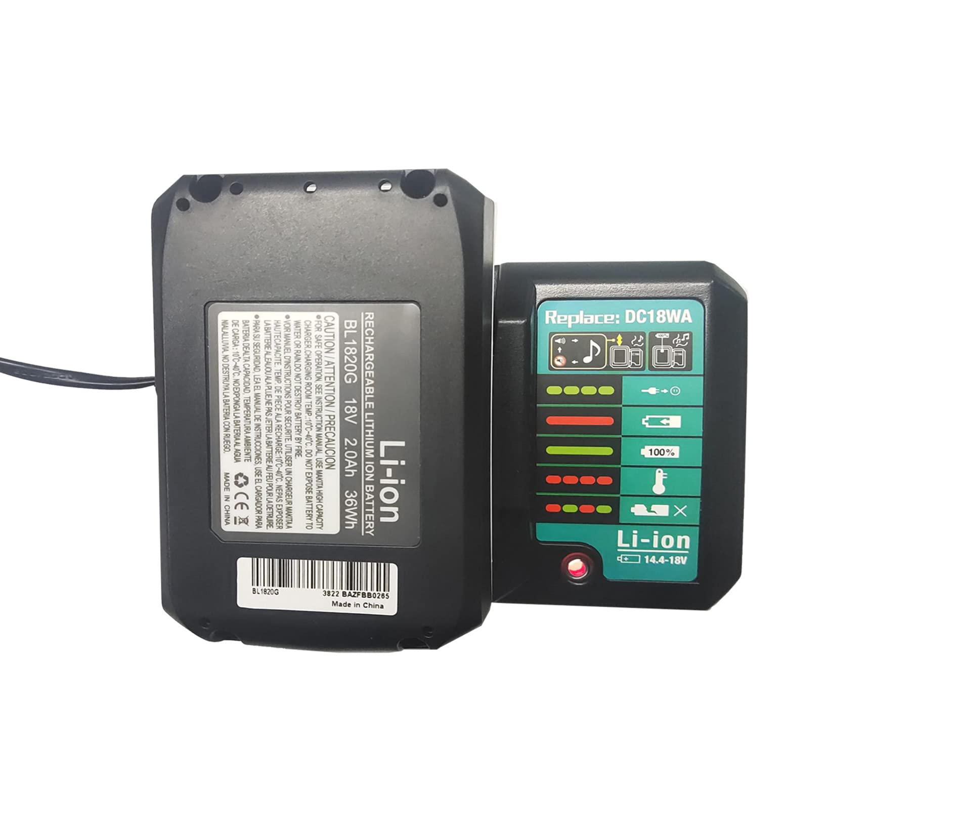 Ładowarka do Makita DC18WA 14,4-18 V z 2 x 18 V 2,0 Ah BL1813G akumulator do Makita BL1820G BL1815G BL1813G BL1811G 195608-4, Makita HP457D TD127D DF457DWE DK18041 DK18041 DKK18041 DK18041 DKK1 18015