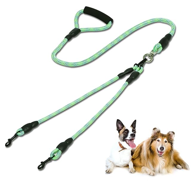 Correa de Perro Doble, Correa Perro Dos, Doble Correa para Perros (Verde)