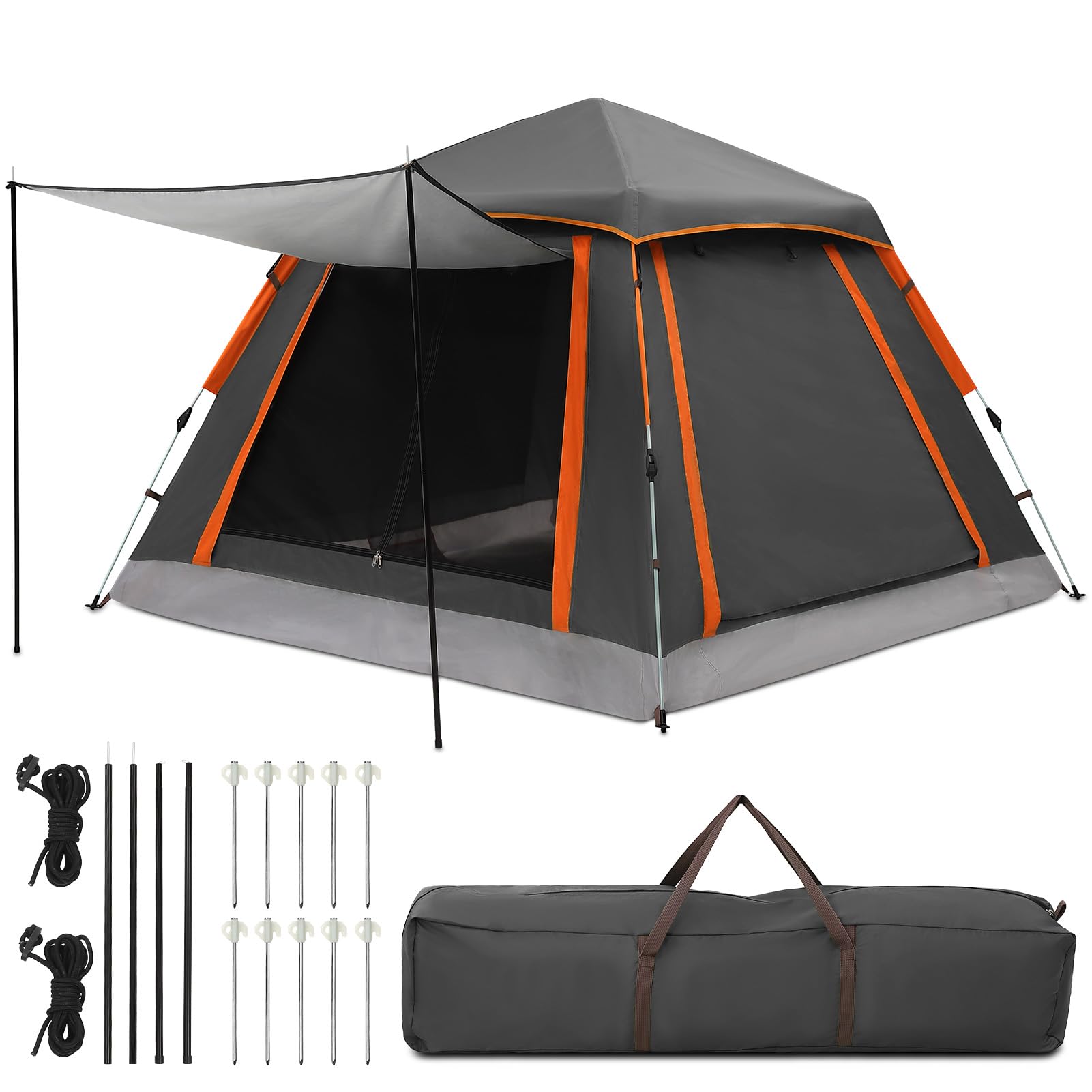 Aptliton Pop Up Tent Automatic, Camping Tent Waterproof Glow-in-the-Dark Pegs, Bug Netting & Convertible Door for Shade/Rain Protection Large 3-4 Person(200x200cm)
