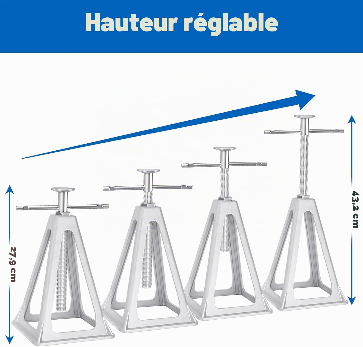 4 Pcs Chandelles de Stabilisation pour Caravane Stabilisateur,Béquille pour Caravane en Aluminium Hauteur Réglable 270-440 mm,Charge maximale:1000 kg,Pour voiture,caravane,camping-car,remorque
