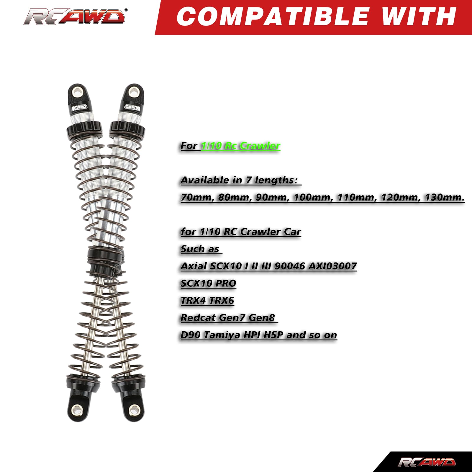 KEEDA Ammortizzatori A Molla Integrata Per Auto RC Crawler 1/10 - 80mm, Coppia Da 2, Alluminio CNC Per SCX10 TRX4 D90 - 2